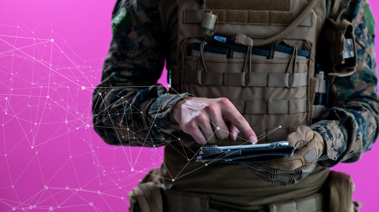 illustration of soldier with electronic device