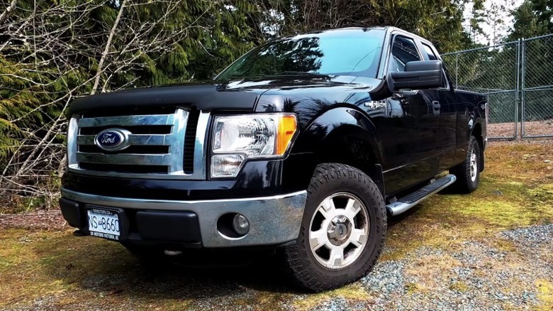 Black 2010 Ford F-150 parked in forested area