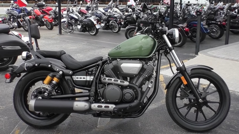 green 2014 Yamaha Bolt in a parking lot