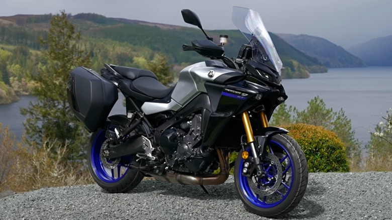 black and blue 2021 Yamaha MTT9GT parked on gravel