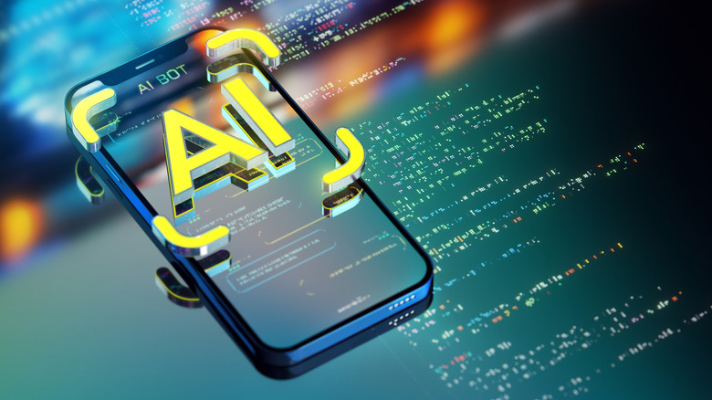 A phone with the word AI on the screen.