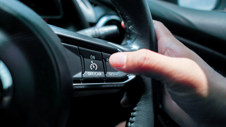 Cruise control button on a steering wheel