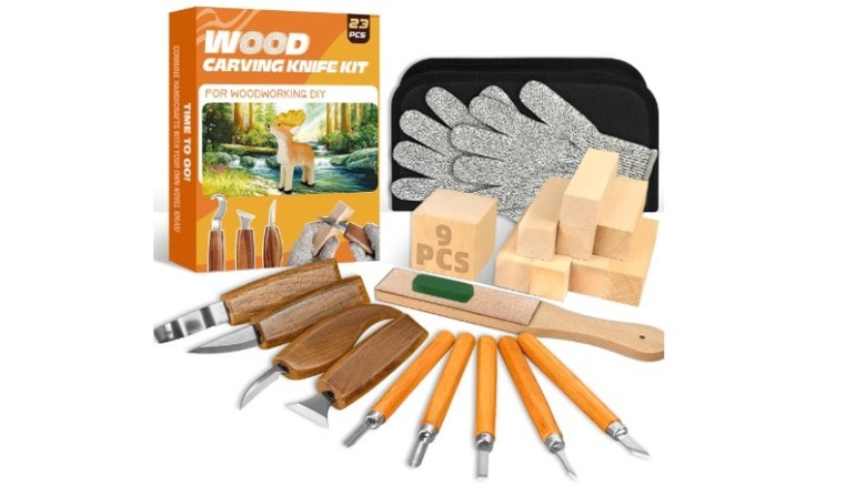 Wooden carving knife kit box and knives