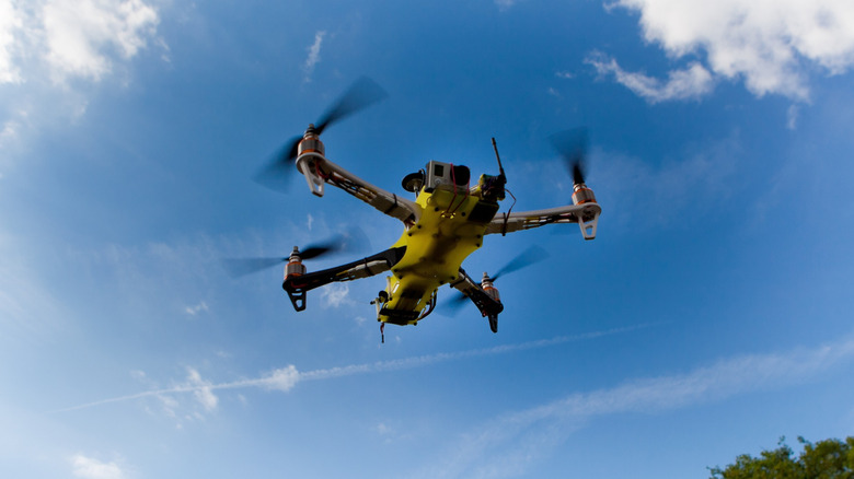 A flying drone in the sky