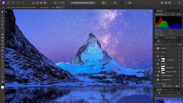 Affinity Photo dashboard
