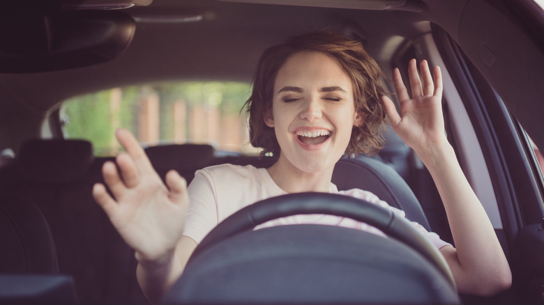 Listening to music in car