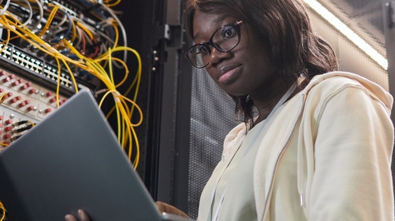 woman in a server room