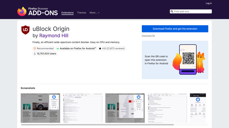 UBlock Origin extension on Firefox add-ons store