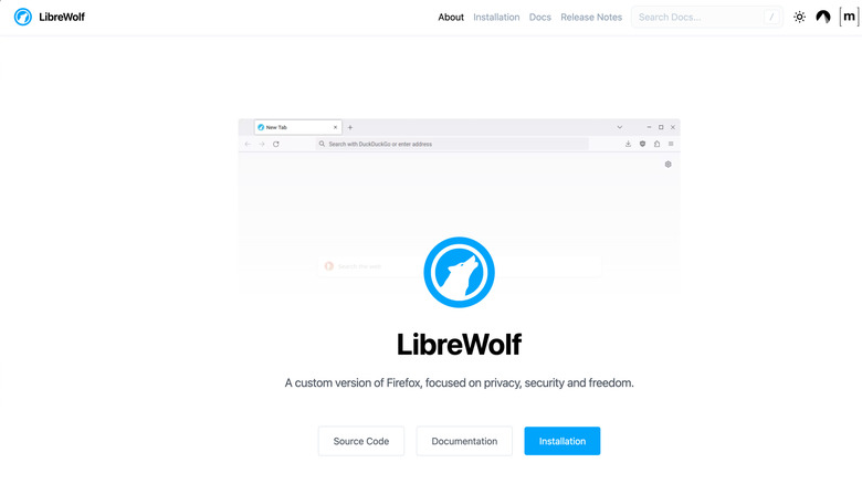 The LibreWolf homepage