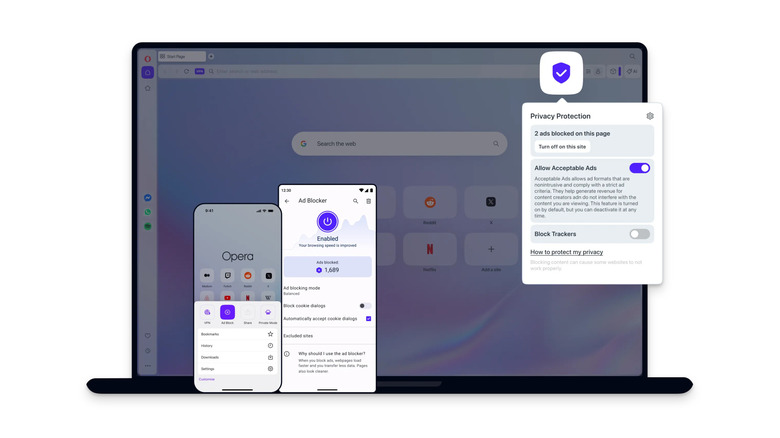 The opera browser on multiple platforms, white background