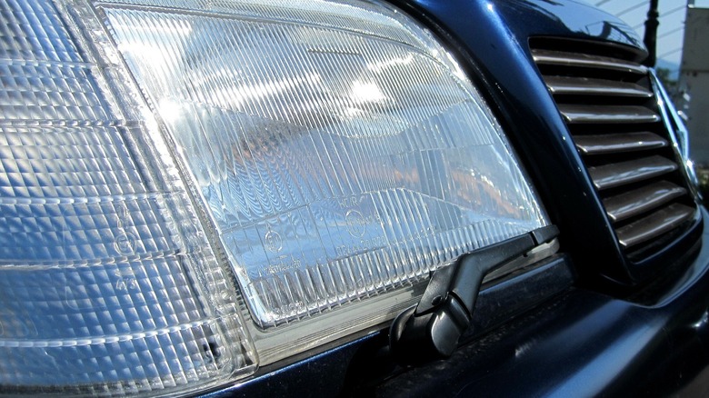 Close up of headlight wipers