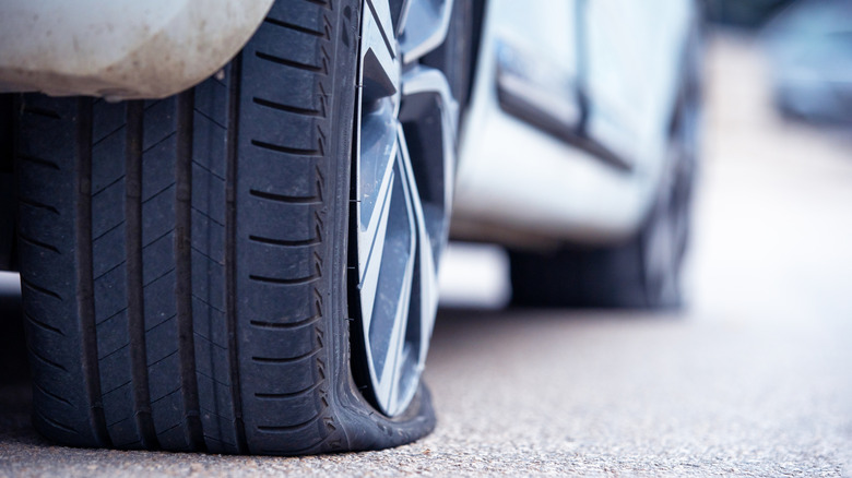 Close up of flat tire