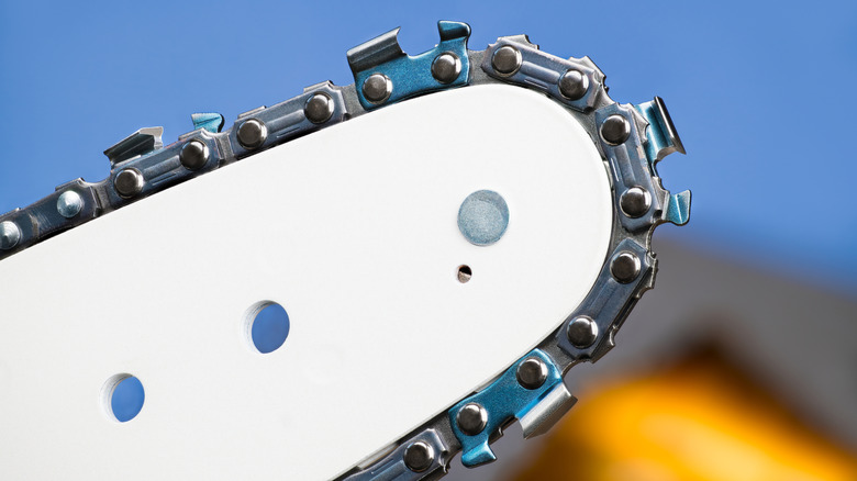 Close-up view of a chainsaw's teeth