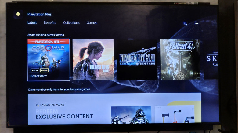 The PlayStation Plus screen open on a television