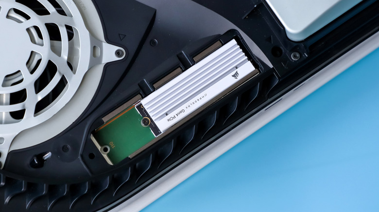 Close up of an SSD installed in a PS5