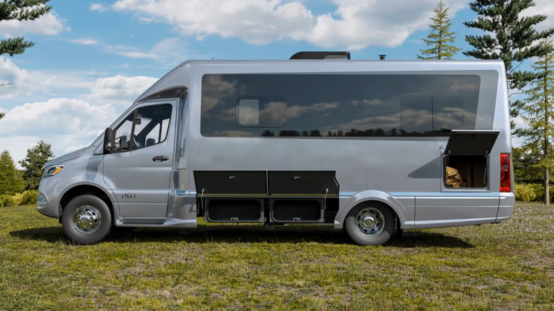 Pass-through garage hatch open on the Atlas 25RT coach