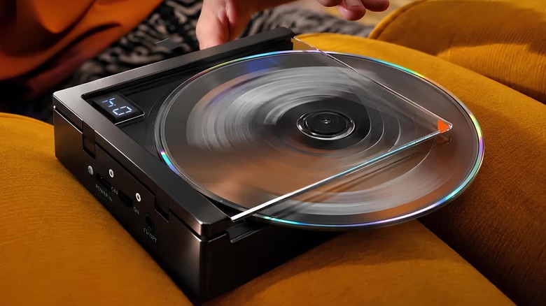 A CD player spinning a CD