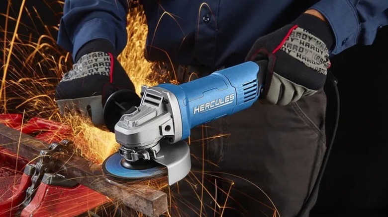 grinding metal stock with Hercules angle grinder