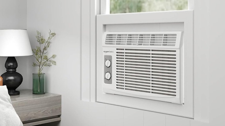 An air conditioner in a wall.