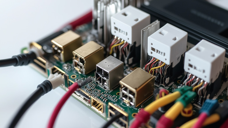 Raspberry Pi connected to cables