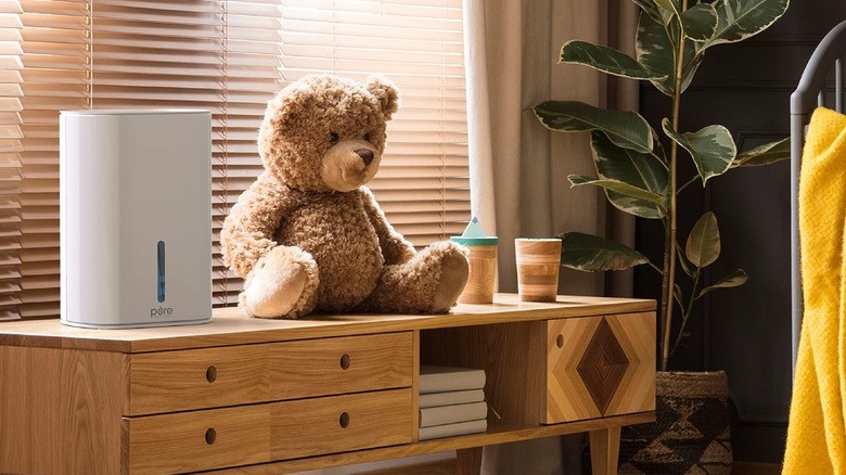 Dehumidifier beside teddy bear