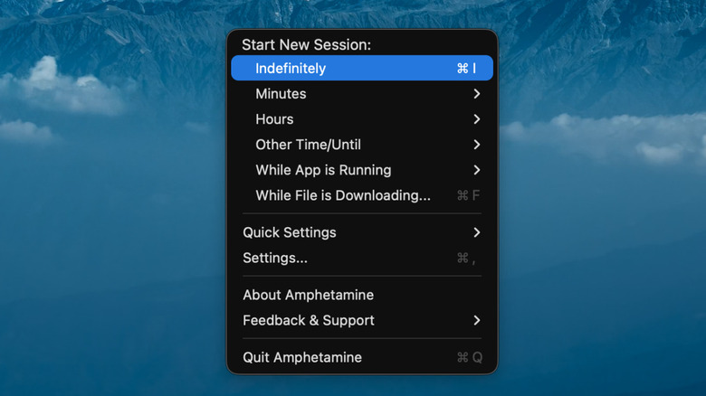 The amphetamine window on macOS with settings