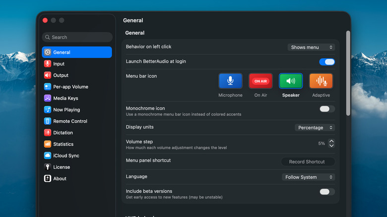 The settings window for BetterAudio