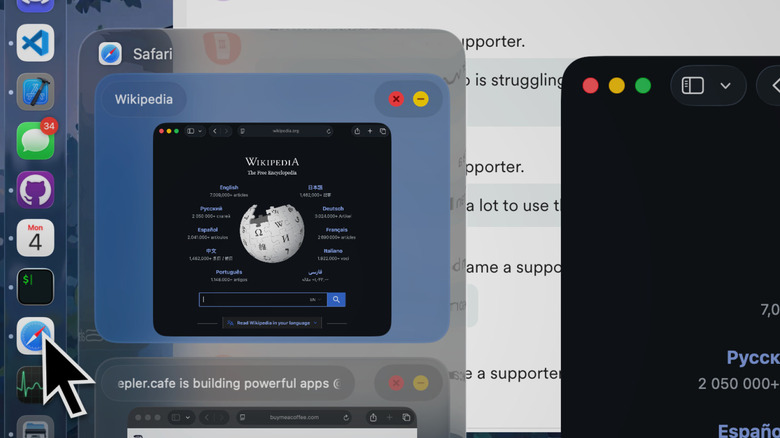 The dockdoor app showing window previews on macOS