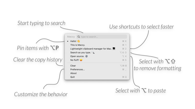 The Maccy app window with a usage breakdown diagram