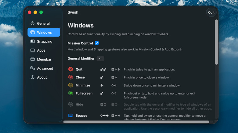 The Settings menu for Swish on macOS