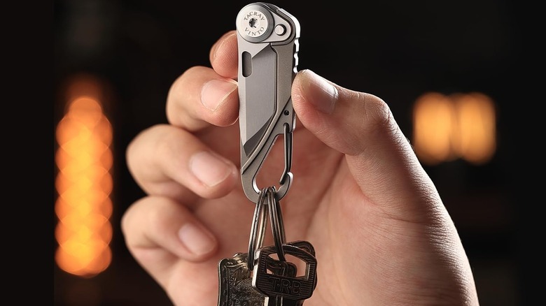 Focus on the Vinto Keychain attached to other keys