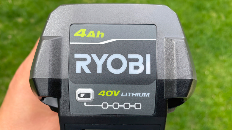 Close up of a Ryobi 4Ah battery.