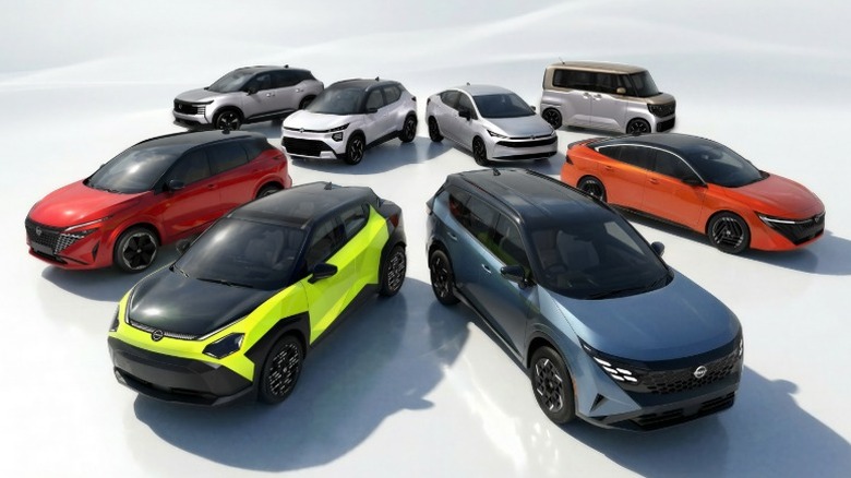 High-angle rendering of Nissan's upcoming "Core" family vehicles.