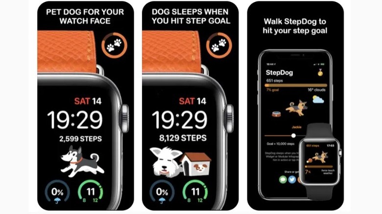 Three screenshots showing dogs within watch face
