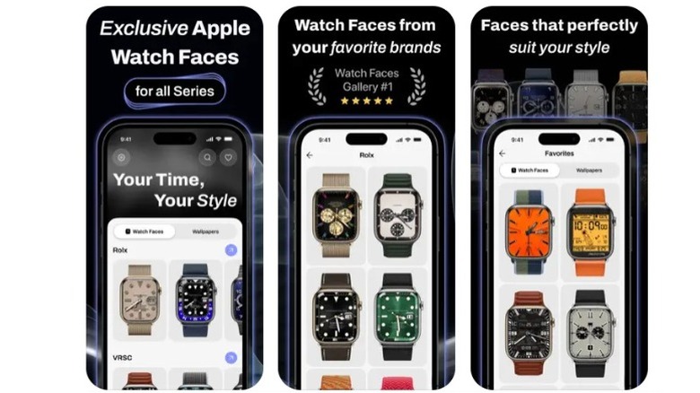 Three screenshots showing classic watch faces