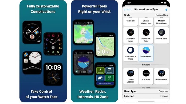 Three Iphone screenshots of the app interface