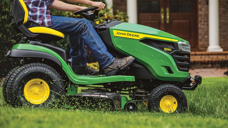 mowing lawn on John Deere lawn tractor