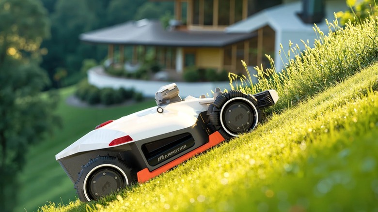 Mammotion Luba 2 mower cutting at steep hill angle
