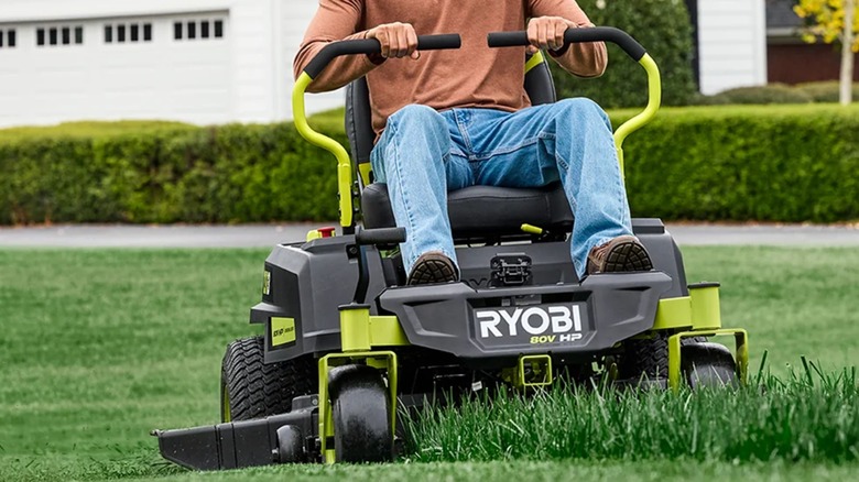 mowing lawn with Ryobi ZR3 mower