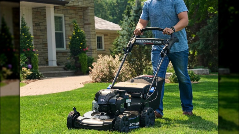 mowing lawn with Toro Recycler mower