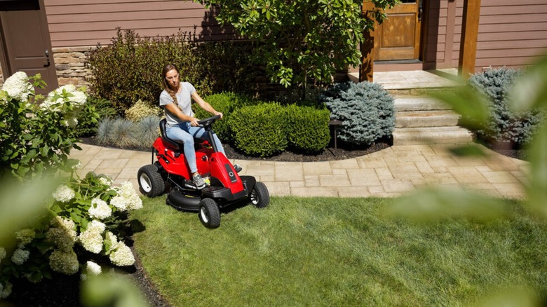 overhead shot of mowing lawn on Troy-Bilt mower