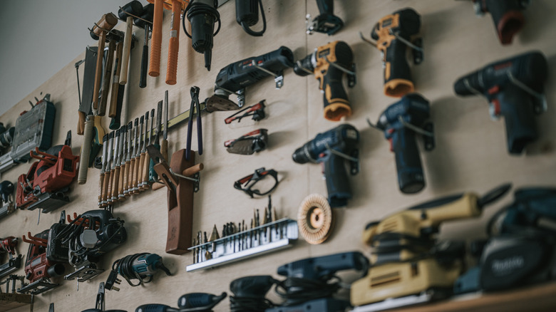 power tools on a wall