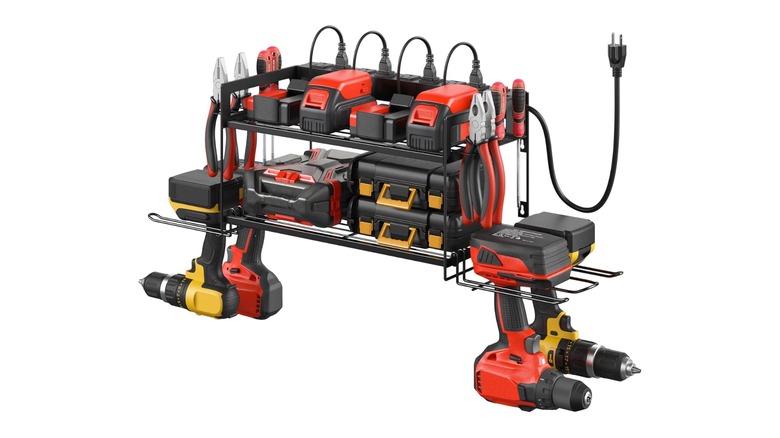 2-Level Tool Storage Shelf with Charging Station