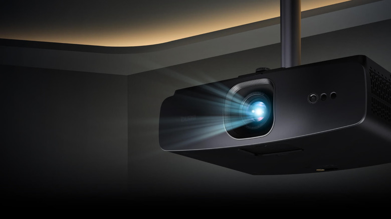 The BenQ W2720i projector mounted on a ceiling