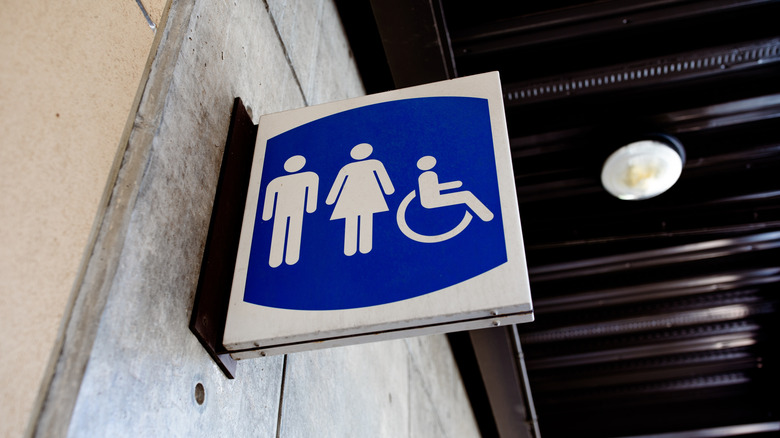 Closeup of public restroom sign.