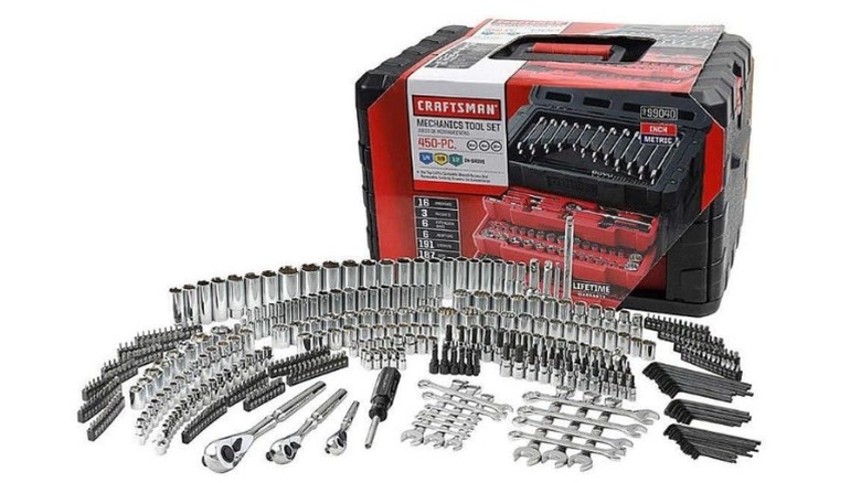 Red tool set box with lots of tools