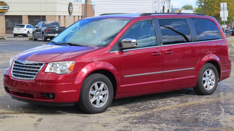 Parked red Chrysler Town and Country