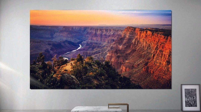 Samsung The Wall television mounted on an indoor wall