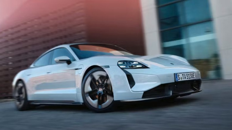 A white 2025 Porsche Taycan