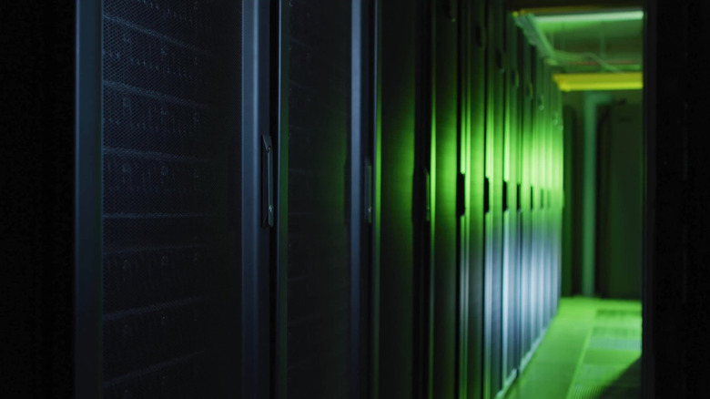 Dark hallway in server room